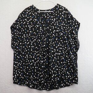 Torrid Shirt Womens 3XL Tunic Pullover‎ Black Polka Dot Blouse 1/4 Zip V Neck